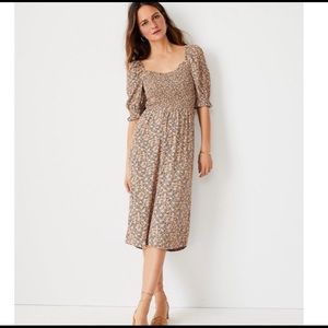 Ann Taylor Floral Smocked Bodice Flare Dress
